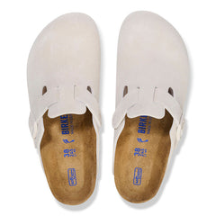 Boston Suede Leather Soft Footbed Clog in Antique White