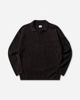 Men's Chenille Cotton Polo Lens Sweater Black