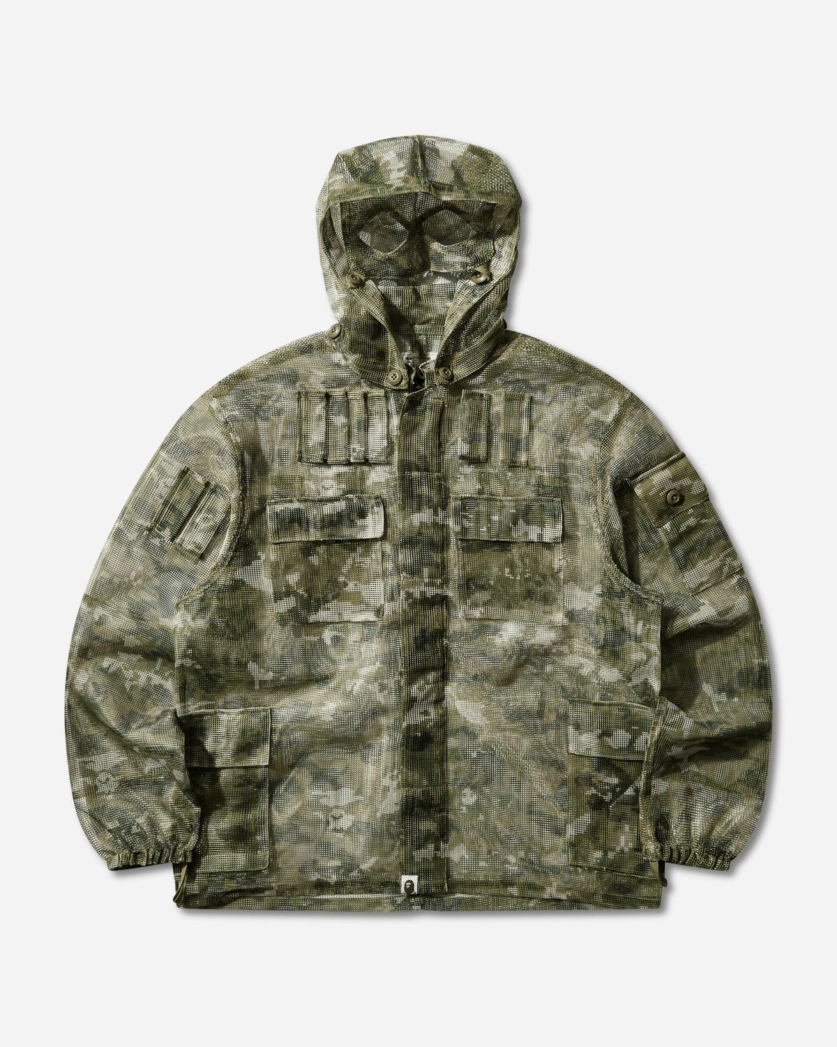 Men's Multi Pixel Camo Mask Hooded Shirt Jacket Green