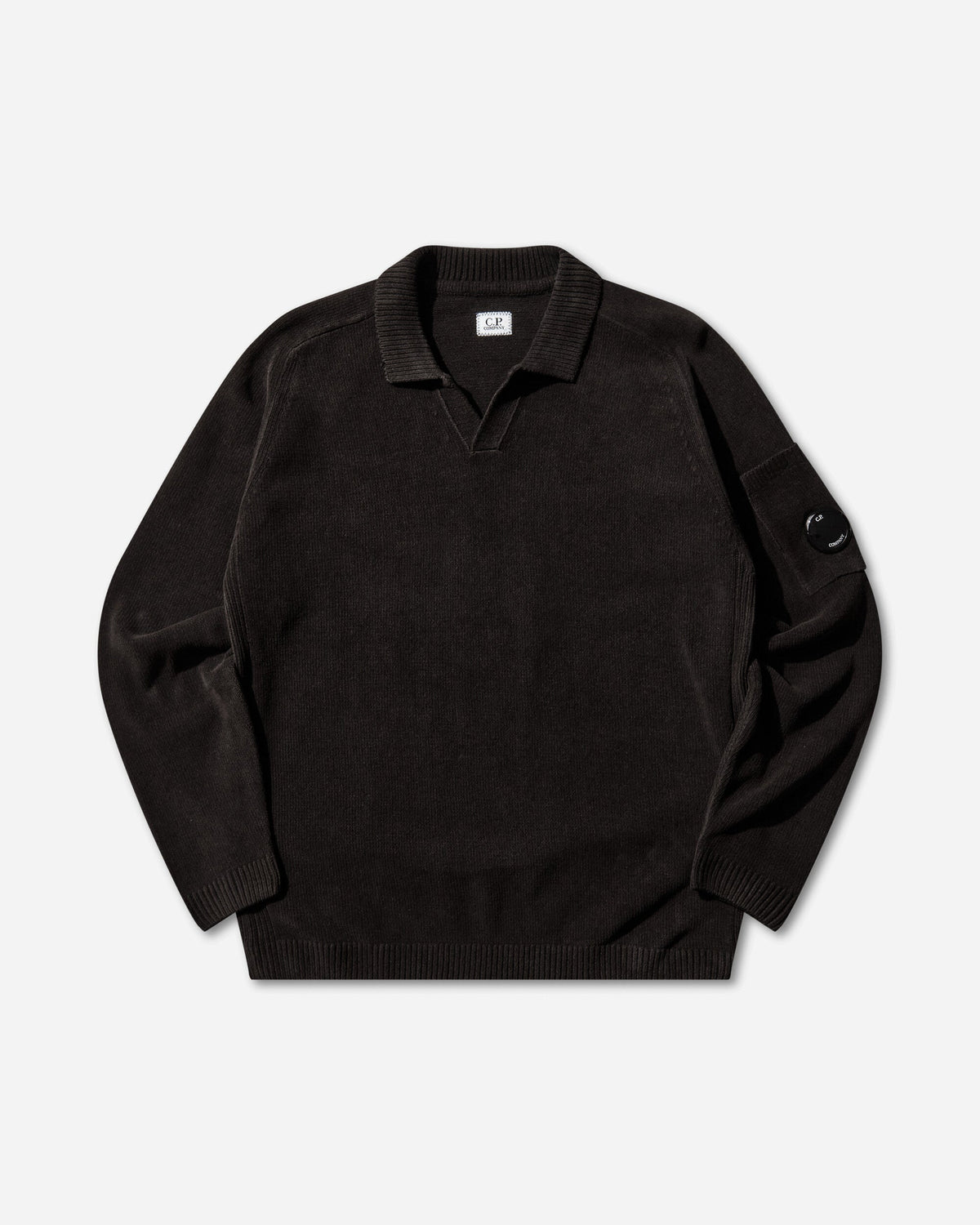 Men's Chenille Cotton Polo Lens Sweater Black