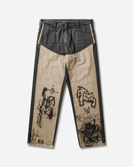 Men's 10 Pocket Double Knee Denim Pants Washed Black