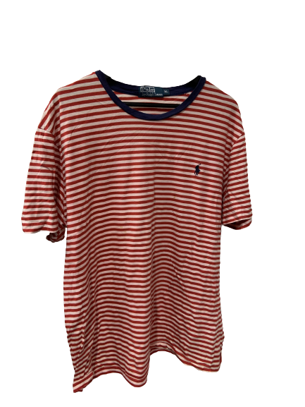 Vintage Polo Ralph Lauren Red and White Striped T-Shirt X-Large