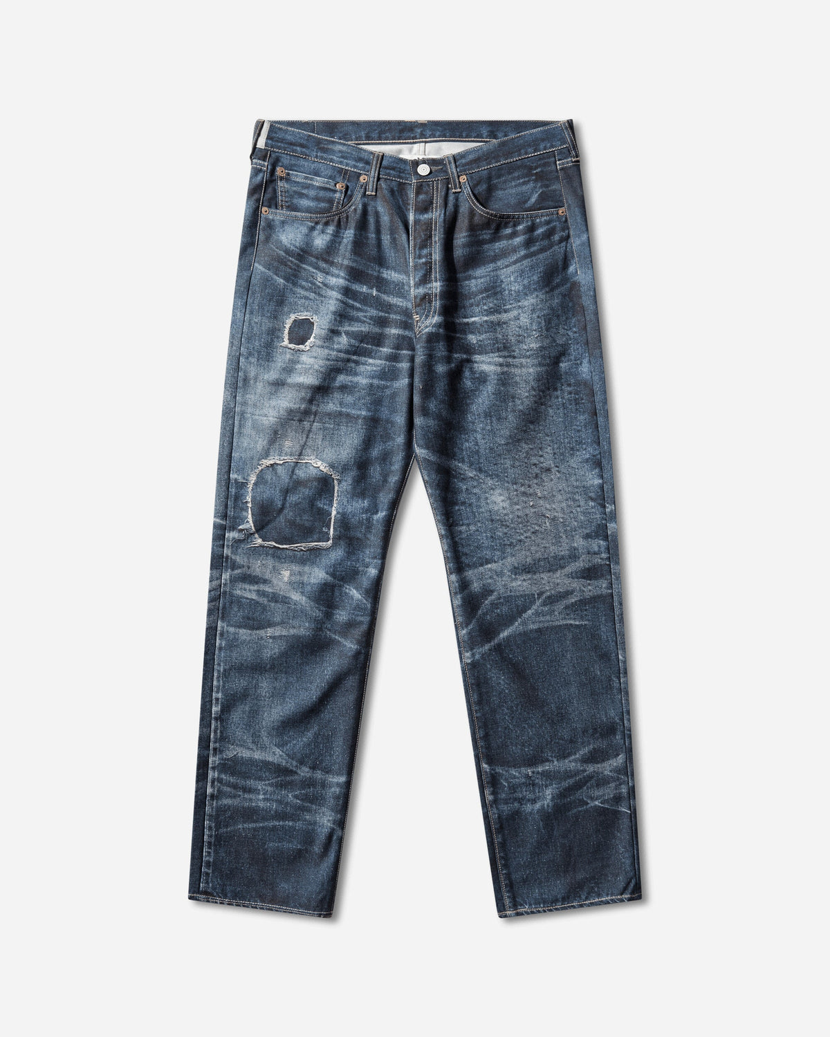 Men's New Manual Printed Denim Pants Indigo