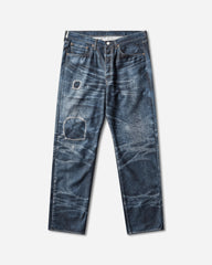 Men's New Manual Printed Denim Pants Indigo