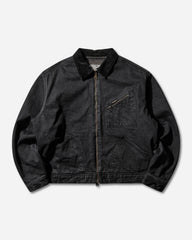 Men's 14oz Black x Black Denim Bone Lining Reversible Zip-Up Work Jacket Black