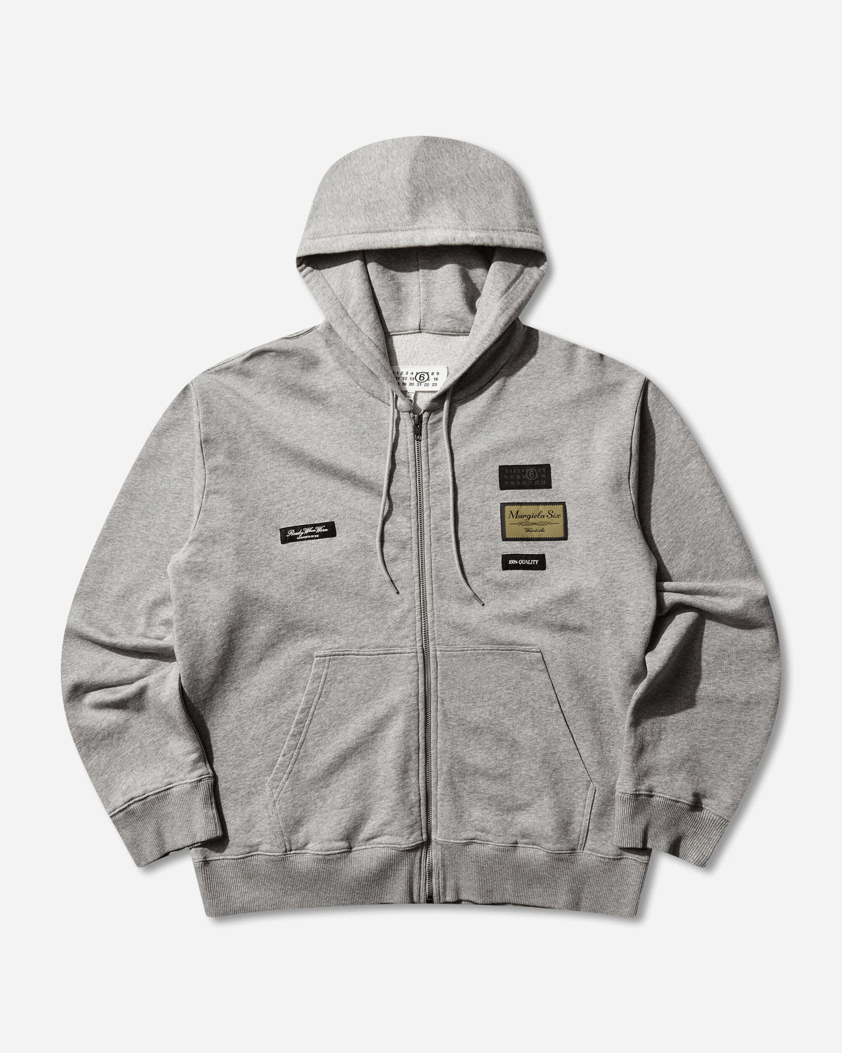 Men's Label Patch Zip Hoodie Light Grey Melange