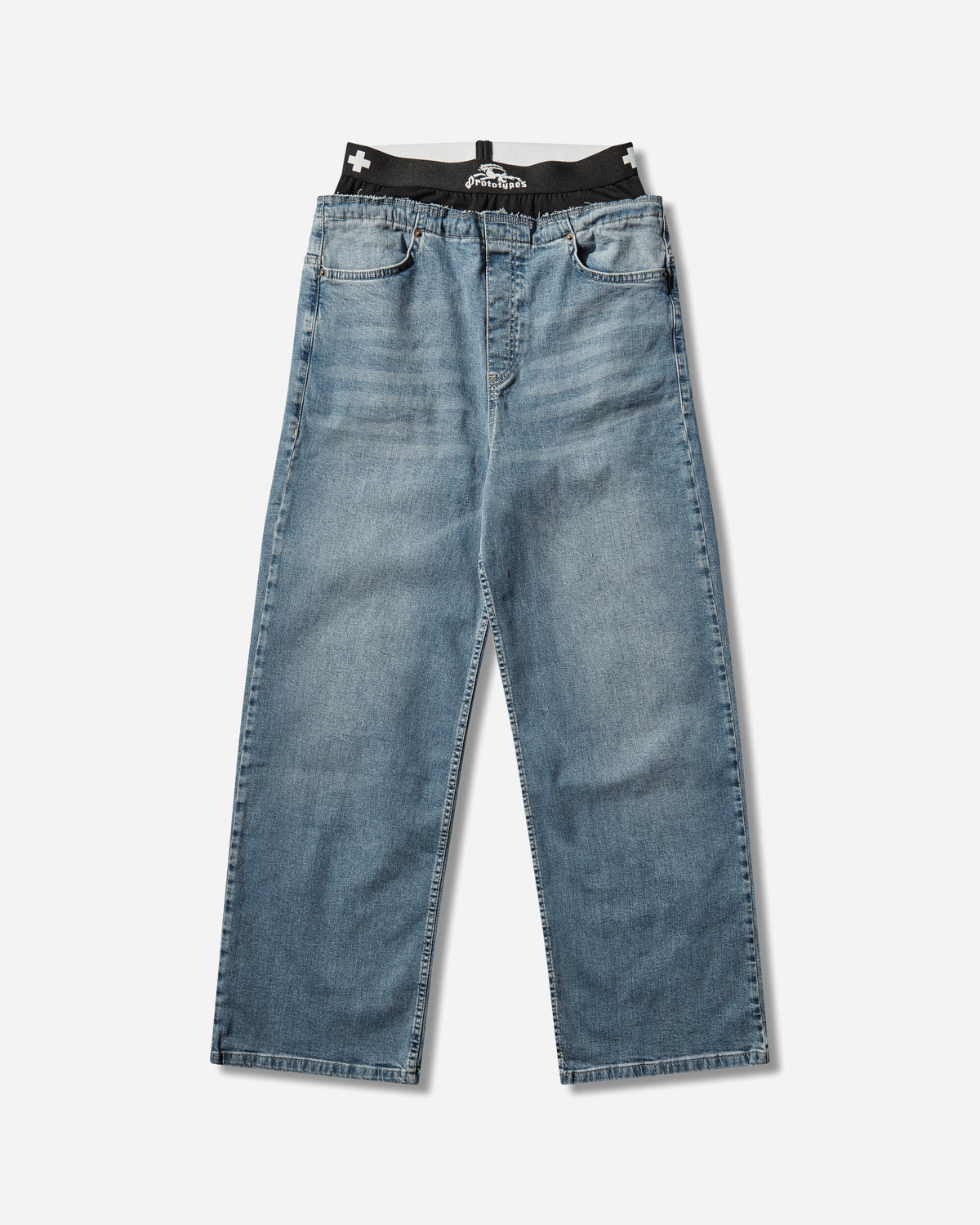 Loose Fit Waistband Denim Jeans Blue