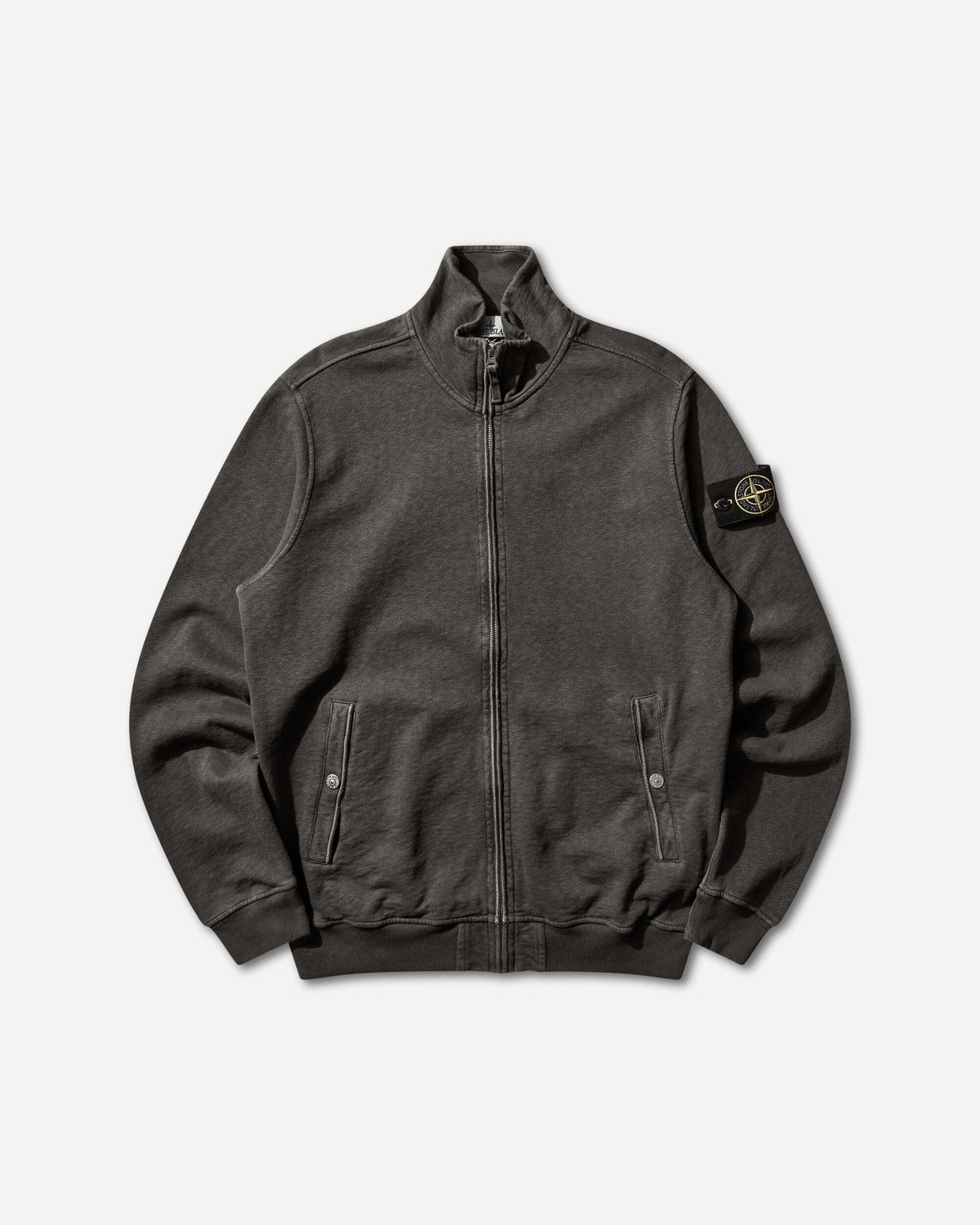 Men's Malfilé Cotton Fleece 'OLD' Effect Zip-Up Track Jacket Charcoal Grey